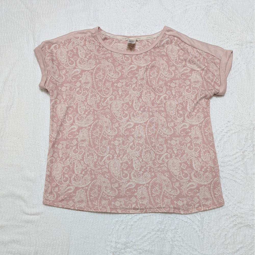 Lucky Brand Women's XXL Pink White Paisley Pajama Set Sleepwear PJs